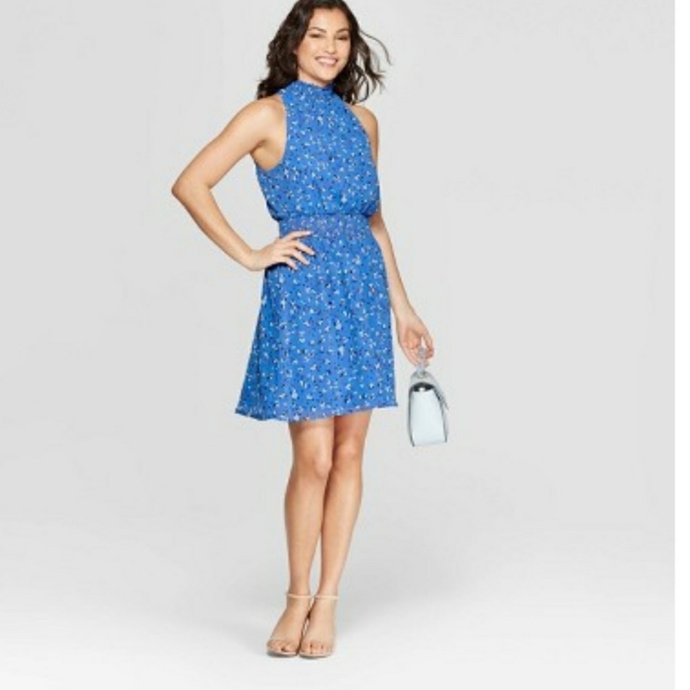 Womens Floral Print Sleeveless Halter Neck Dress